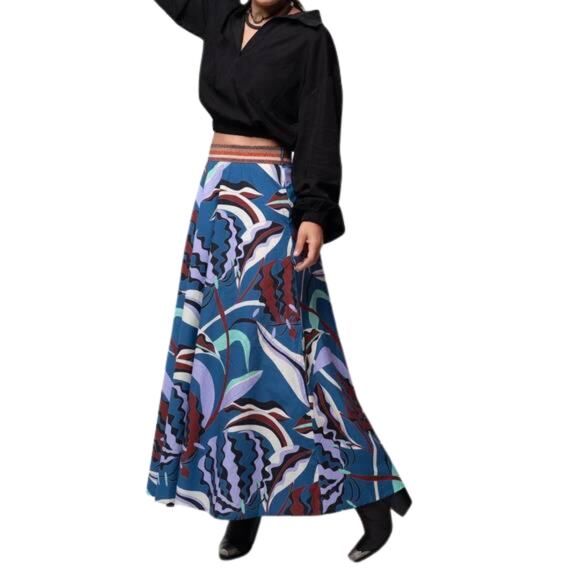Oliphant Swing Maxi Skirt Fergana Botanical Print Blue Size XS - Picture 1 of 6
